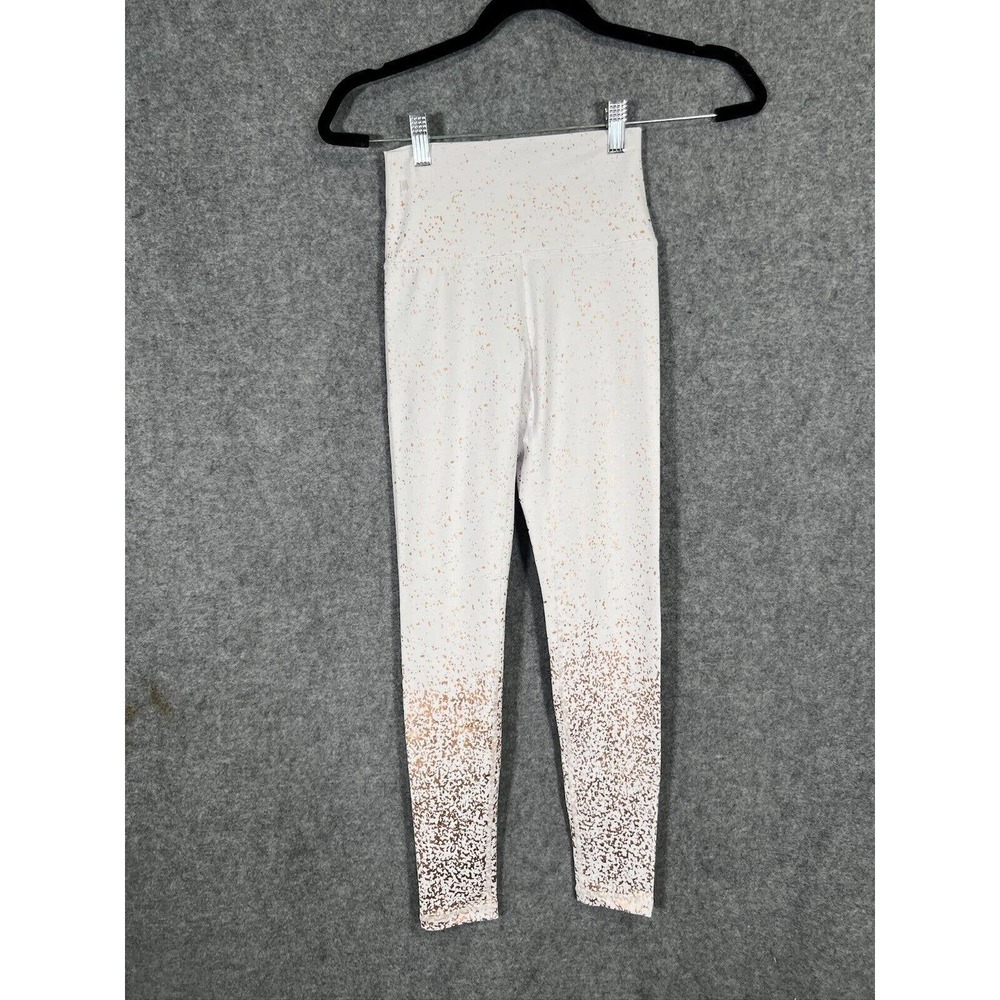 BuffBunny Leggings Women Extra Small White Rose High Waist Dazzle Gold Splatter